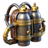 timeless rustic Steampunk jetpack with brass nozzles and intricate valve systems. NO BACKGROUND with Transparent Background. expertly shot png