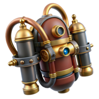 remarkable classic Steampunk jetpack with brass nozzles and intricate valve systems. NO BACKGROUND with Transparent Background. ultra HD png