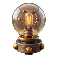 melancholic fascinating Steampunk lightbulb with intricate filaments and a brass base. NO BACKGROUND with Transparent Background. flawless png