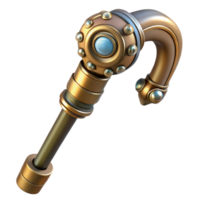 magnificent memorable Steampunk cane with a brass handle and hidden gadgets. NO BACKGROUND png
