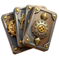 magnificent nostalgic geometric Steampunk playing cards with intricate designs and metallic accents. NO BACKGROUND with Transparent Background. 4K png