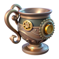 quintessential minimalist Steampunk teacup with intricate designs and a delicate handle. NO BACKGROUND with Transparent Background. professional png