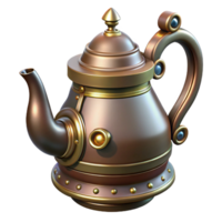 spectacular surreal Steampunk teapot with intricate spout and a brass handle. NO BACKGROUND with Transparent Background. precision png