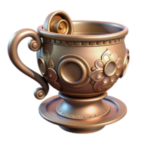 wonderful surreal Steampunk teacup with intricate designs and a delicate handle. NO BACKGROUND with Transparent Background. premium png