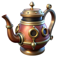 mysterious dramatic Steampunk teapot with intricate spout and a brass handle. NO BACKGROUND with Transparent Background. top-tier png