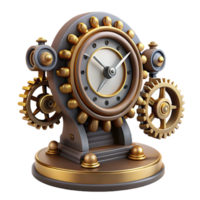 splendid remarkable Steampunk clock with intricate gears and Roman numerals. NO BACKGROUND with Transparent Background. png