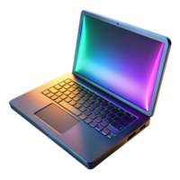 stunning art deco Gaming laptop with RGB keyboard illuminated. NO BACKGROUND with Transparent Background. genuine png