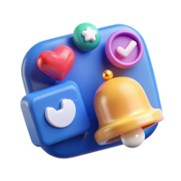 reflective extraordinary Social media icons with notifications. NO BACKGROUND with Transparent Background. museum quality png