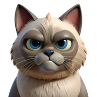 timeless traditional A grumpy Himalayan cat, face close-up, NO BACKGROUND with Transparent Background. elite png