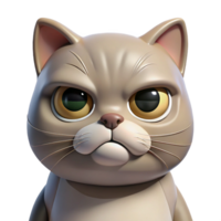 impressive surreal A grumpy Scottish Fold cat, face close-up, NO BACKGROUND with Transparent Background. expertly shot png