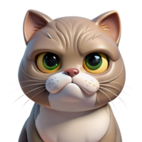 sumptuous nostalgic contemporary A grumpy Scottish Fold cat, face close-up, NO BACKGROUND with Transparent Background. top-tier png