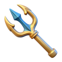 immaculate coastal Poseidon's Trident, ornate and powerful, NO BACKGROUND with Transparent Background. high resolution png