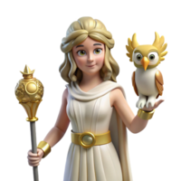 striking classic Athena, goddess of wisdom, with owl, NO BACKGROUND with Transparent Background. precision png
