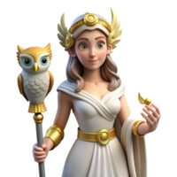 memorable nordic Athena, goddess of wisdom, with owl, NO BACKGROUND with Transparent Background. sharp png