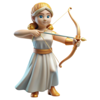 nostalgic fascinating Artemis, goddess of the hunt, bow and arrow, NO BACKGROUND with Transparent Background. expertly shot png