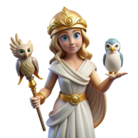 wonderful joyful elegant Athena, goddess of wisdom, with owl, NO BACKGROUND with Transparent Background. exclusive png