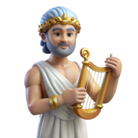 radiant passionate traditional Apollo, god of music and light, lyre in hand, NO BACKGROUND with Transparent Background. studio quality png