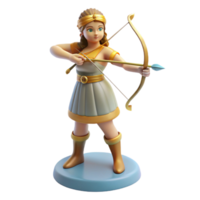 joyful dazzling Artemis, goddess of the hunt, bow and arrow, NO BACKGROUND with Transparent Background. 4K png