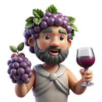 sumptuous exemplary Dionysus, god of wine, grapes and wineglass, NO BACKGROUND with Transparent Background. png