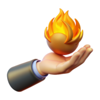 immaculate rare A single hand holding a flaming fireball, NO BACKGROUND with Transparent Background. png