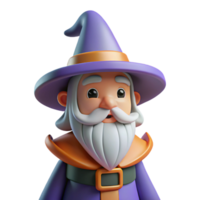 intense enchanting A cartoon-style wizard with a long white beard, NO BACKGROUND with Transparent Background. crisp png