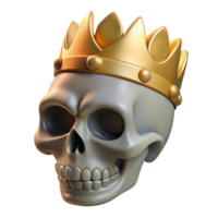 sumptuous minimalist A realistic rendering of a human skull wearing a golden crown, NO BACKGROUND with Transparent Background. flawless png