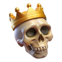 pristine surreal A realistic rendering of a human skull wearing a golden crown, NO BACKGROUND with Transparent Background. sharp png