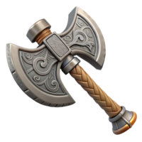 intense elegant A single, ornate dwarven axe with intricate carvings, NO BACKGROUND with Transparent Background. genuine png