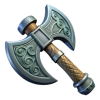 reflective enchanting A single, ornate dwarven axe with intricate carvings, NO BACKGROUND with Transparent Background. premium png