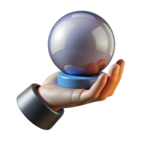 inspired mid-century A realistic rendering of a single human hand holding a crystal ball, NO BACKGROUND with Transparent Background. original png