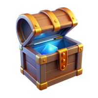 spectacular classic A single, open treasure chest with glowing contents, NO BACKGROUND with Transparent Background. masterfully captured png
