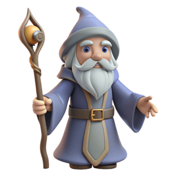 esplêndido alegre arte deco uma sensato velho Mago com uma grandes branco barba e funcionários. não fundo com transparente fundo. precisão png