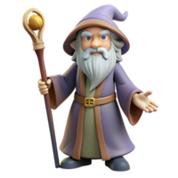 fascinating joyful classic A wise old wizard with a long white beard and staff. NO BACKGROUND with Transparent Background. luxury png