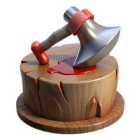 signature art deco A single, bloodied axe embedded in a wooden stump. NO BACKGROUND with Transparent Background. premium png