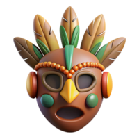 nostalgic striking A stylized tribal mask with feathers and beads. NO BACKGROUND with Transparent Background. precision png