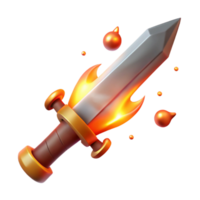 romantic serene A stylized, flaming sword with embers falling off. NO BACKGROUND with Transparent Background. flawless png