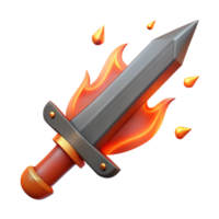 tranquil dramatic A stylized, flaming sword with embers falling off. NO BACKGROUND with Transparent Background. impeccable png