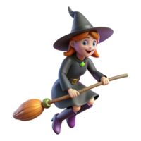 notable rustic A stylized cartoon witch riding a broomstick. NO BACKGROUND with Transparent Background. genuine png