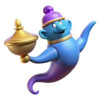 iconic minimalist A stylized cartoon genie emerging from a lamp. NO BACKGROUND with Transparent Background. expertly shot png