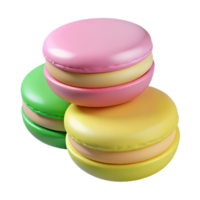 sbalorditivo nordico un' pila di tre colorato macarons, pastello rosa, verde, e giallo. no sfondo con trasparente sfondo. galleria standard png