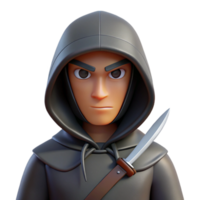 spectacular mysterious geometric A hooded assassin with a hidden dagger, NO BACKGROUND with Transparent Background. 8K png