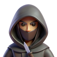 notable coastal A hooded assassin with a hidden dagger, NO BACKGROUND with Transparent Background. high resolution png