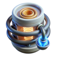 immaculate rare Artificial gravity generator with glowing core and magnetic coils. NO BACKGROUND with Transparent Background. png