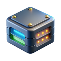 melancholic breathtaking High-tech data storage device with glowing indicator lights. NO BACKGROUND with Transparent Background. masterfully captured png