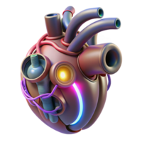 mysterious impressive Artificial heart with glowing components and intricate wiring. NO BACKGROUND with Transparent Background. masterfully captured png
