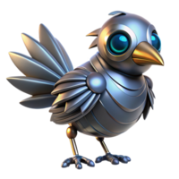 splendid coveted Robotic bird with metallic feathers and glowing eyes. NO BACKGROUND with Transparent Background. png