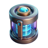 striking unparalleled Futuristic power cell with glowing core and energy display. NO BACKGROUND with Transparent Background. png