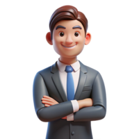 pristine art deco Serious businessman, arms crossed, power pose, NO BACKGROUND with Transparent Background. studio quality png