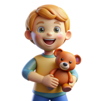 unforgettable mid-century Happy child, playful expression, holding a teddy bear, NO BACKGROUND with Transparent Background. gallery standard png