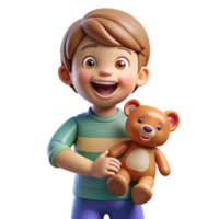 rare rustic Happy child, playful expression, holding a teddy bear, NO BACKGROUND with Transparent Background. refined png